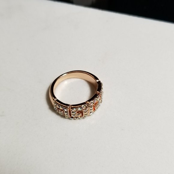 Rose Gold Plated Greek Key Ring Sparkle Sw New Old Stock - Picture 5 of 9